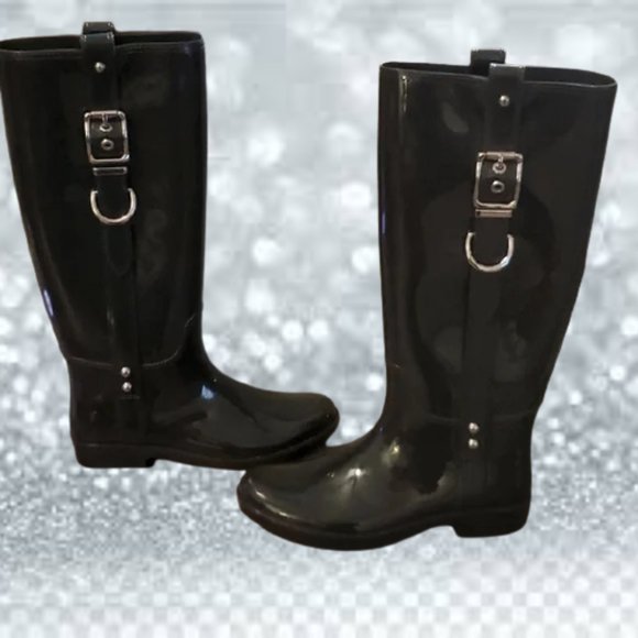 Coach High Green Rubber Buckle Boots